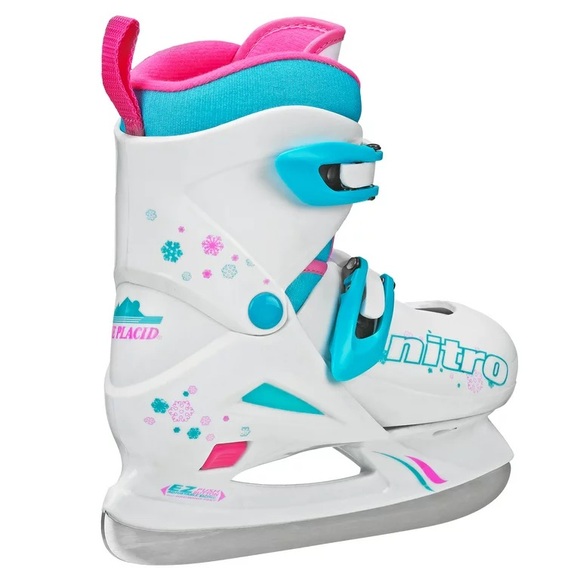 Like New Girl’s Size 1-4 Lake Placid Nitro 8.8 Adjustable Ice Skates White/Blue - Picture 4 of 16